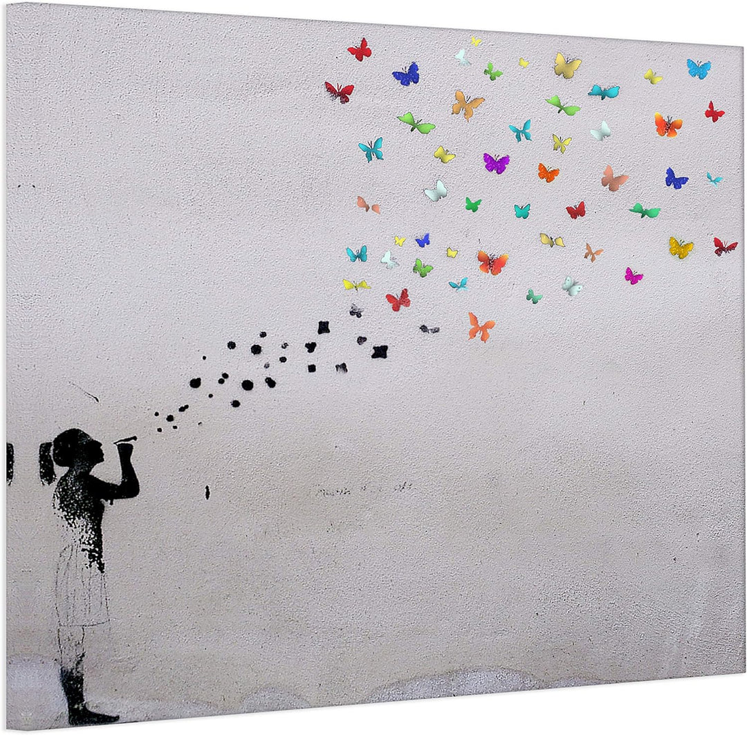 Bild auf Leinwand "Banksy Graffiti " Kunstdruck Street Art - Schmetterling Bubble (70x70 cm), 70x70