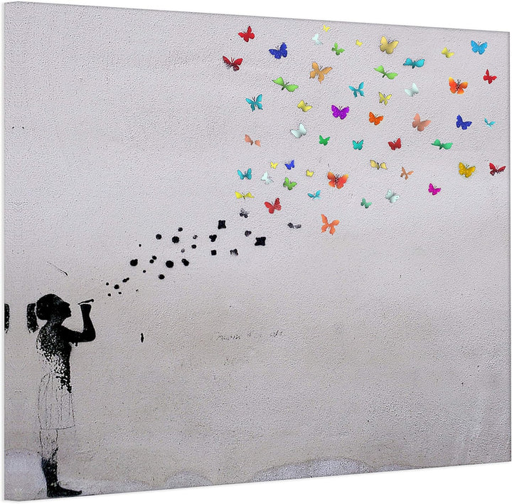 Bild auf Leinwand "Banksy Graffiti " Kunstdruck Street Art - Schmetterling Bubble (70x70 cm), 70x70