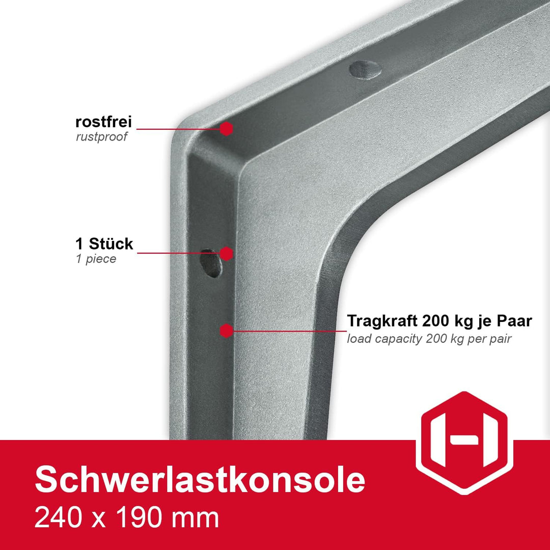Gedotec Schwerlastkonsole Alu Regal-Konsole | SPARTA | Tiefe: 240 mm | 6 Stück | Schwerlastträger au