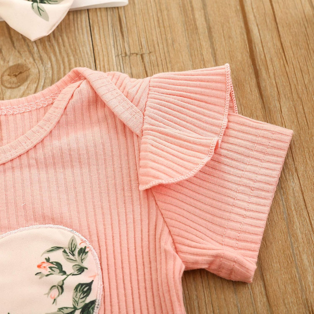Geagodelia 3tlg Baby Kleidung Outfit Mädchen Babykleidung Set Kurzarm Body Strampler + Blumen Shorts