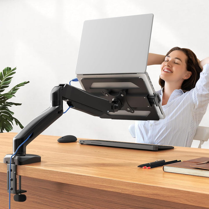 2 in 1 Laptop Halterung Schreibtisch, für 11.6-17.3'' Notebook & 17-32'' Monitor, Laptop Arm Halteru