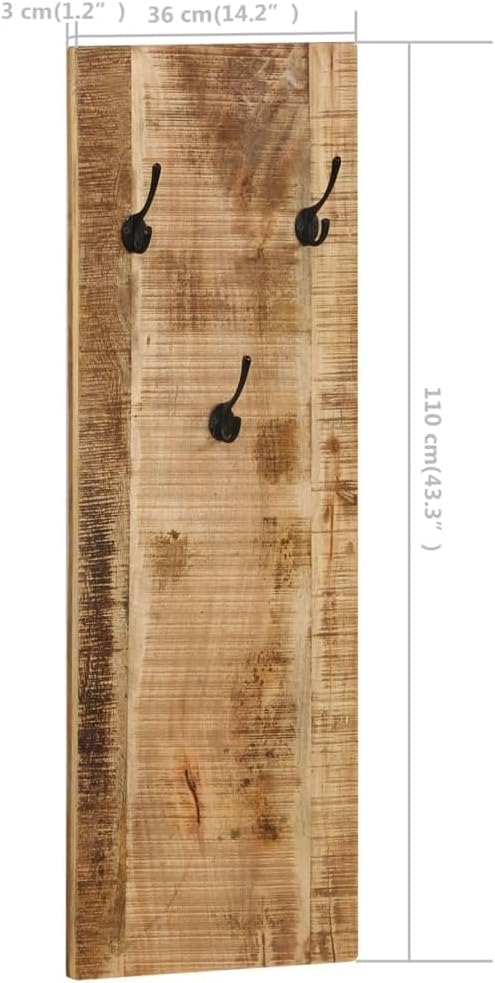 Hothingwell Wandgarderobe, 2 Stück, Mangoholz, massiv, 36 x 110 x 3 cm | Vintage-Stil, einfache Mont