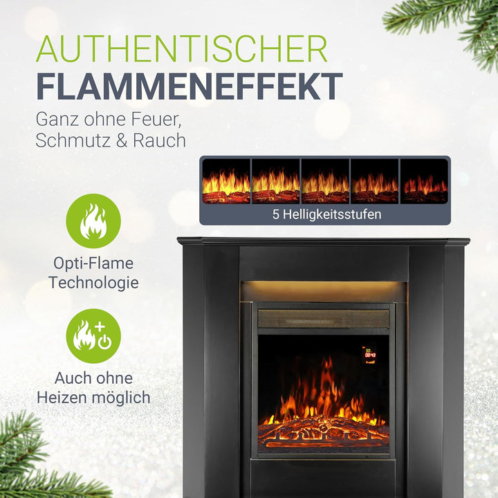 Juskys Elektrokamin 1000 / 2000 W mit Heizung, Kaminfeuer, Flammeneffekt, Fernbedienung, LED Beleuch