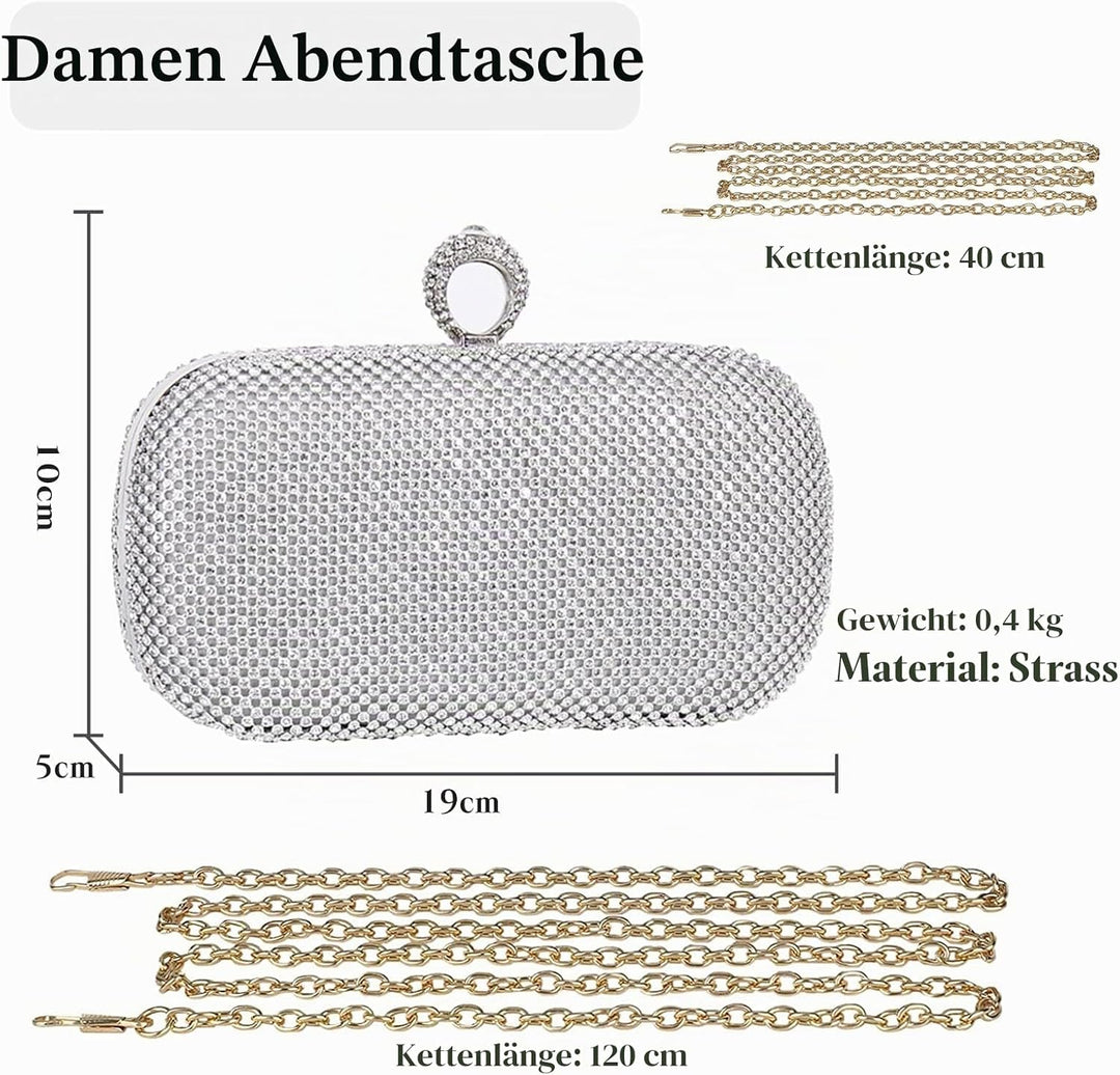 CORIOS Damen Abendtasche Strass Handtasche Damen Glitzer Clutch Strasssteine Schultertasche Braut Ha
