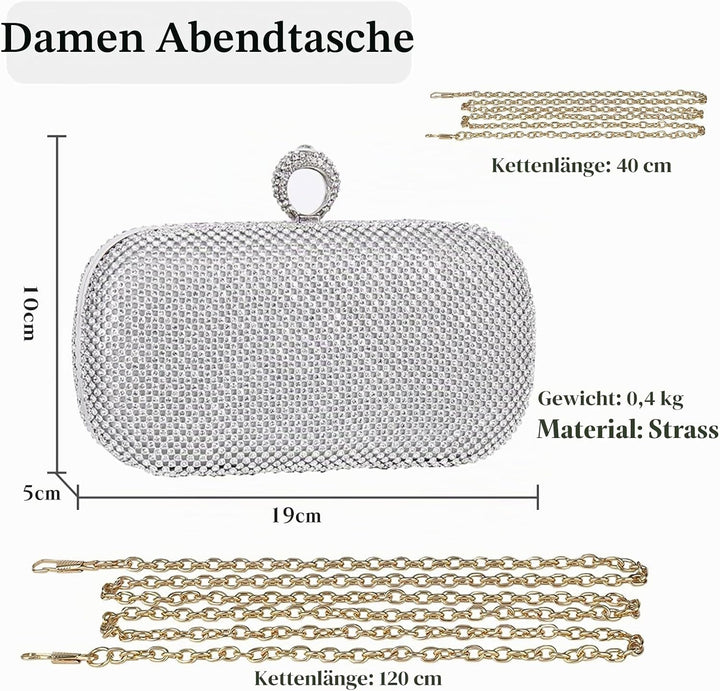 CORIOS Damen Abendtasche Strass Handtasche Damen Glitzer Clutch Strasssteine Schultertasche Braut Ha