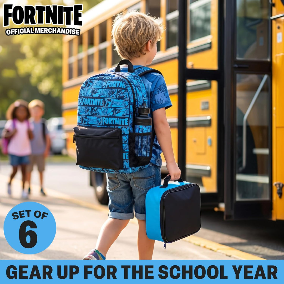 Get Trend Fortnite Rucksack Kinder 6er Set, Grosser Kinderrucksack 46cm mit Federmäppchen, Isolierte