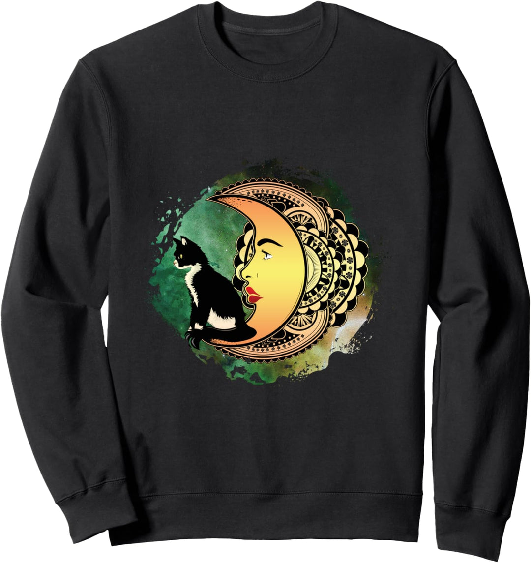 Aesthetic Goth Halloween Black Cat Tarot Crescent Moon Gift Sweatshirt
