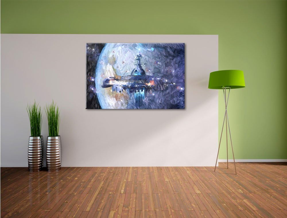 Pixxprint Raumschiff vor der Erde als Leinwandbild/Grösse: 100x70 cm/Wandbild/Kunstdruck/fertig besp