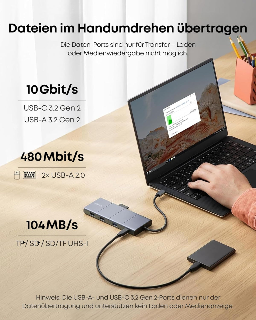 Anker 565 11-in-1 USB-C Hub, Docking-Station mit 10 Gbps USB-C & USB-A Datenports, 4K HDMI, DisplayP