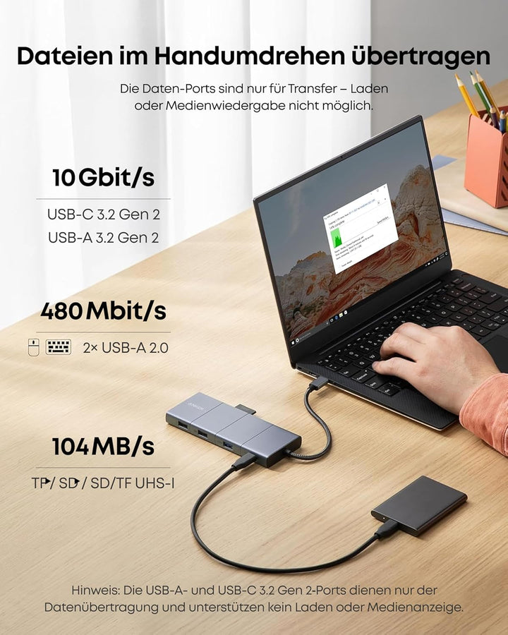 Anker 565 11-in-1 USB-C Hub, Docking-Station mit 10 Gbps USB-C & USB-A Datenports, 4K HDMI, DisplayP