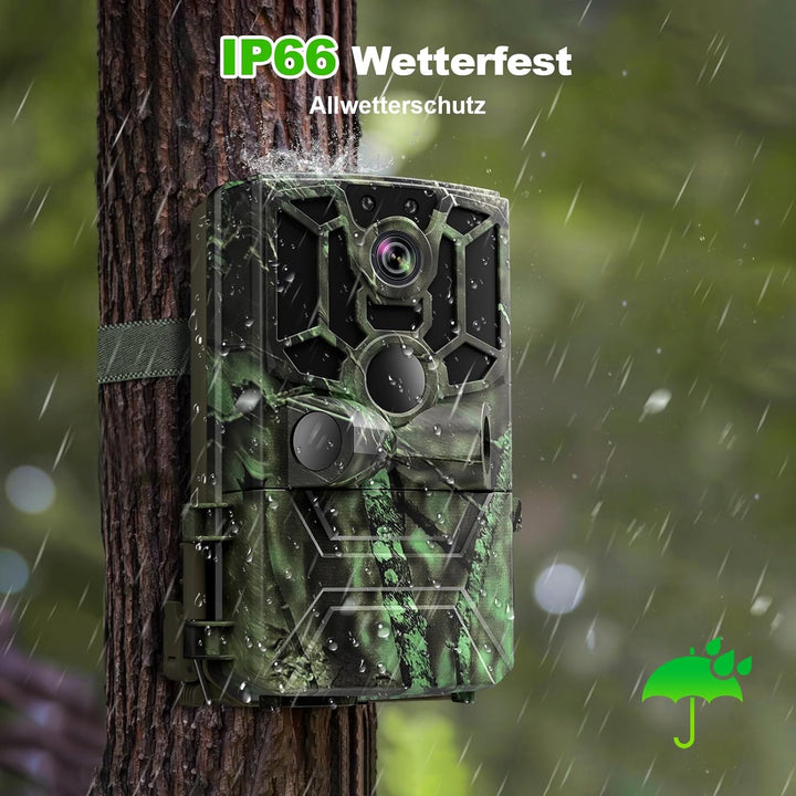 Wildkamera mit Handyübertragung App, 5K Video 60MP Full HD WLAN Bluetooth Wildtierkamera Nachtsicht