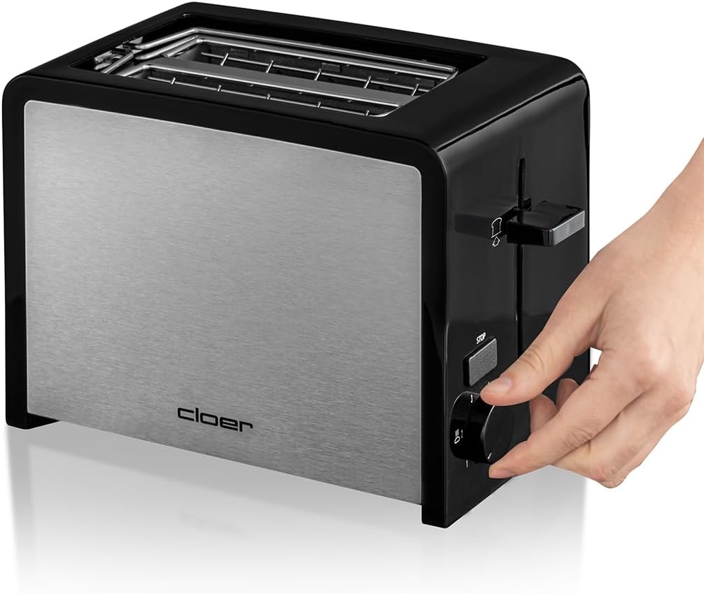 Cloer 3210 Toaster, 825 W, für 2 Toastscheiben, integrierter Brötchenaufsatz, Nachhebevorrichtung, K