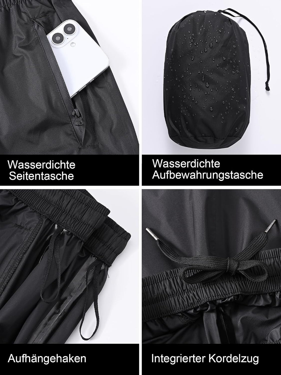 YuKaiChen Herren Regenhose, wasserdichte Überziehhose mit Transportbeutel, Atmungsaktive Outdoor Hos