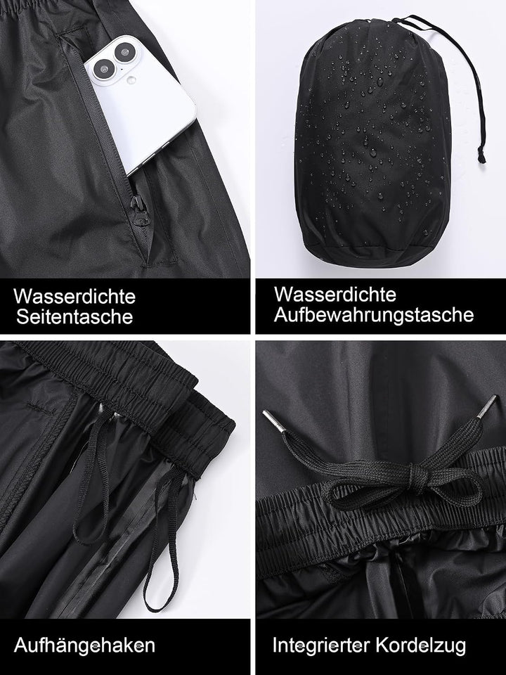 YuKaiChen Herren Regenhose, wasserdichte Überziehhose mit Transportbeutel, Atmungsaktive Outdoor Hos