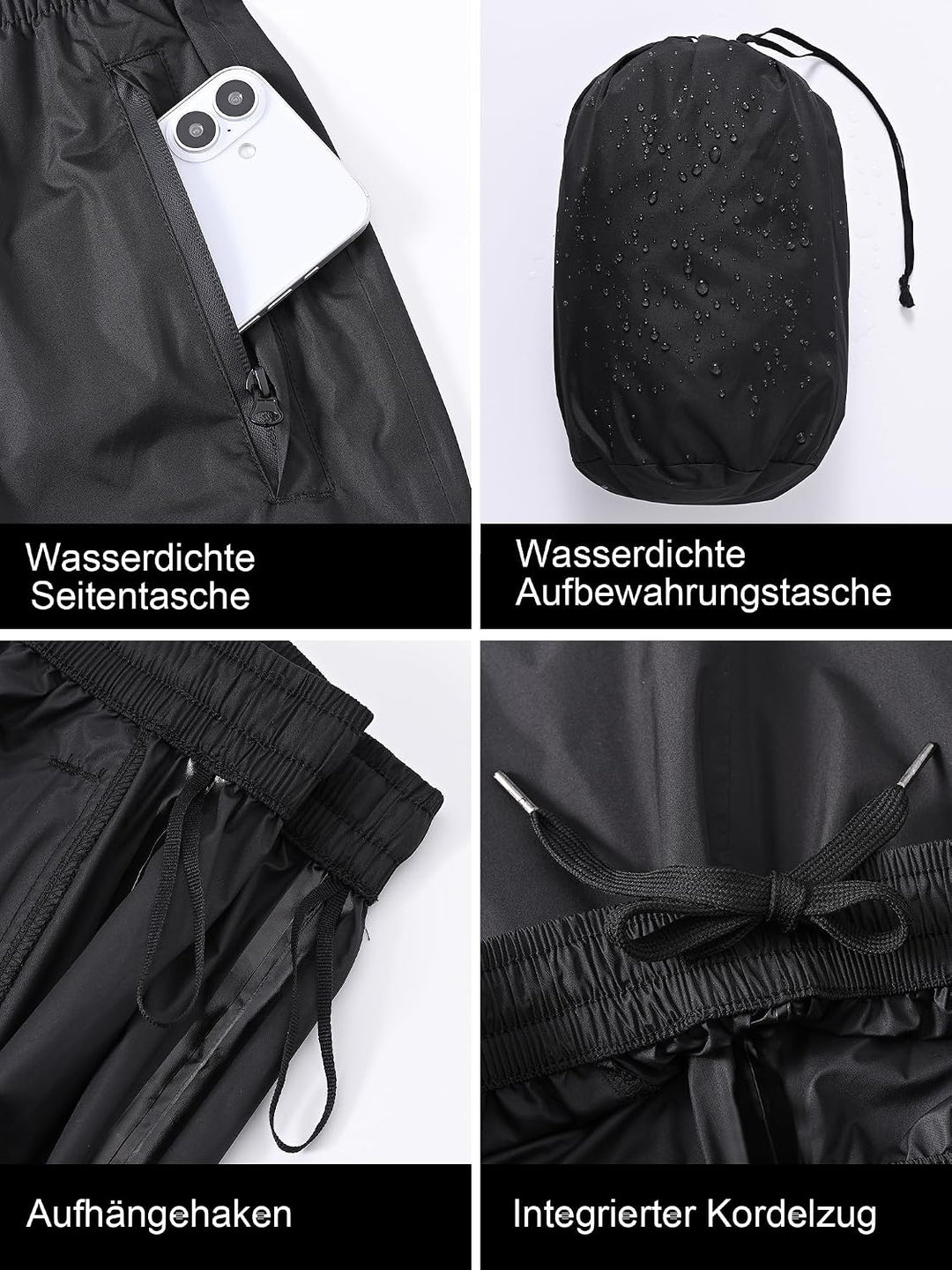 YuKaiChen Herren Regenhose, wasserdichte Überziehhose mit Transportbeutel, Atmungsaktive Outdoor Hos