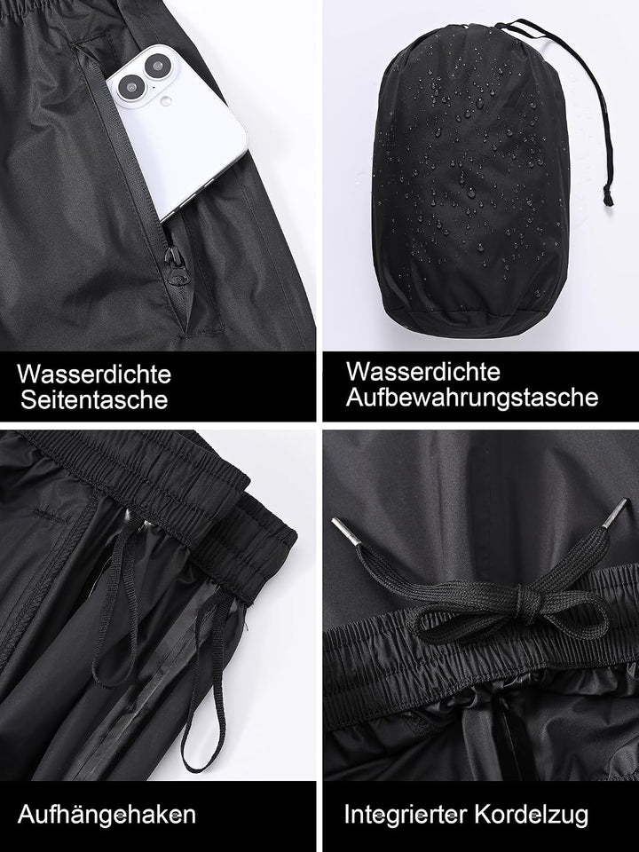 YuKaiChen Herren Regenhose, wasserdichte Überziehhose mit Transportbeutel, Atmungsaktive Outdoor Hos