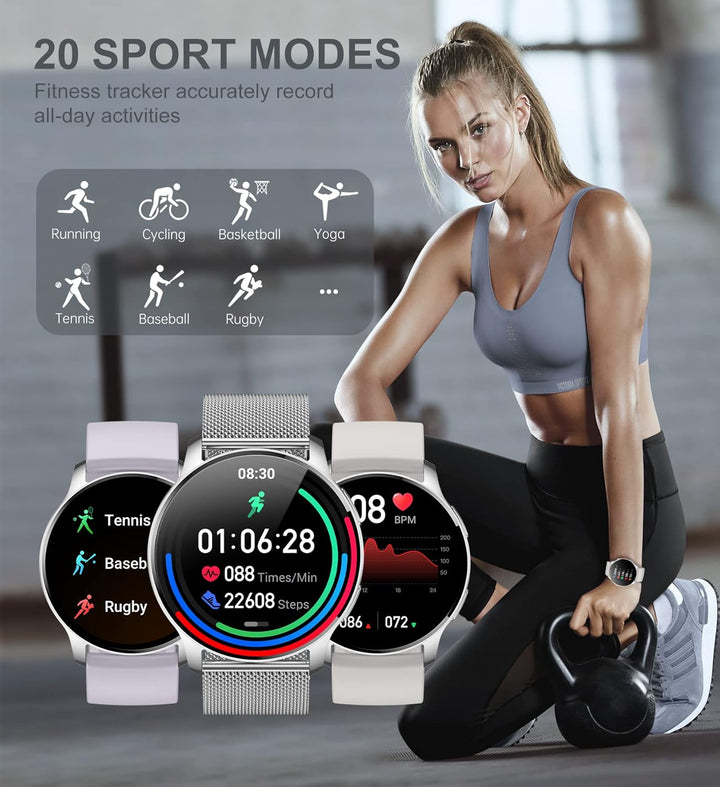 Iaret Smartwatch, 1,32 Zoll runde Armbanduhr mit Telefonfunktion personalisiertem Bildschirm, Musiks