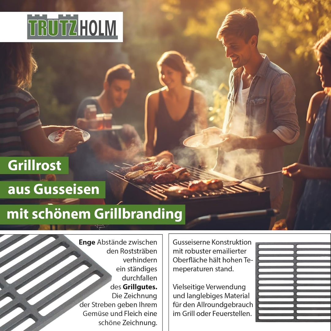 TRUTZHOLM Grillrost 45x30 cm rechteckig emailliert Rost Grillgitter Gusseisen Grillplatte