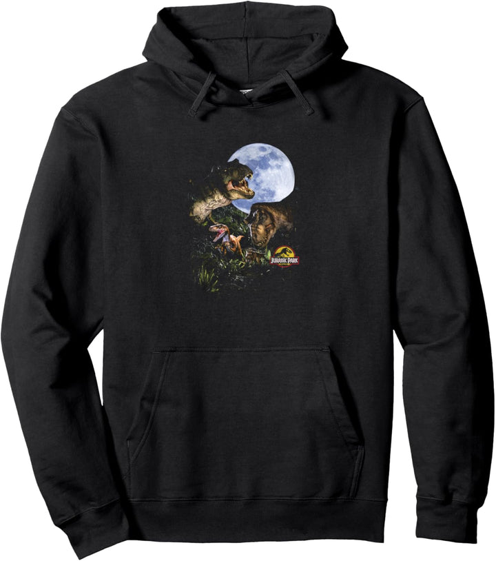 Jurassic Park Group Of Dinosaurs Under The Full Moon Pullover Hoodie
