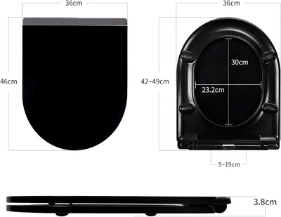 Fanmitrk WC Sitz mit Absenkautomatik, Toilettendeckel D Form Schwarz, 46 x 36 cm, Duroplast Klodecke