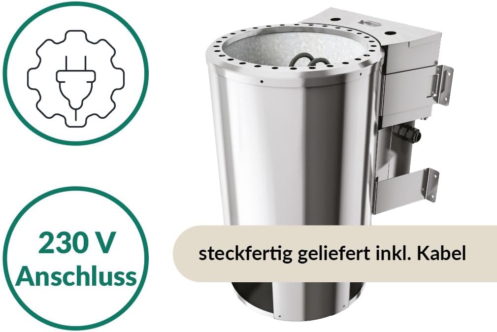 Karibu elektrisch Saunaofen 3,6 KW Bio Easy Plug&Play für externe Steuerung, ohne Saunasteine, ohne