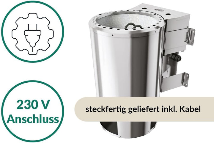 Karibu elektrisch Saunaofen 3,6 KW Bio Easy Plug&Play für externe Steuerung, ohne Saunasteine, ohne