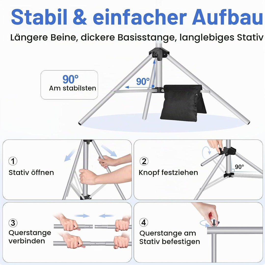 EMART Foto Hintergrund Ständer Silber, 2x3m Verstellbarer Hintergrundsystem mit 8 Hintergrundklemmen