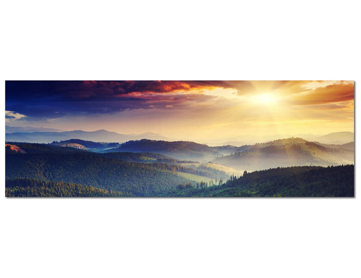 Paul Sinus Art Panoramabild auf Leinwand und Keilrahmen 120x40cm Ukraine Berge Wald Sonnenuntergang