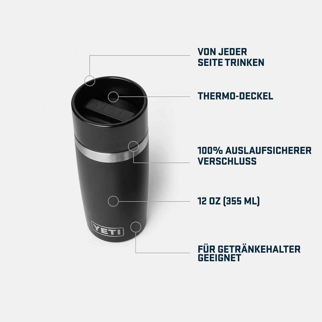 YETI Rambler Reiseflasche, Vakuumisolierter Edelstahl Mit Commuter Verschluss, Black, 12 oz (355 ml)