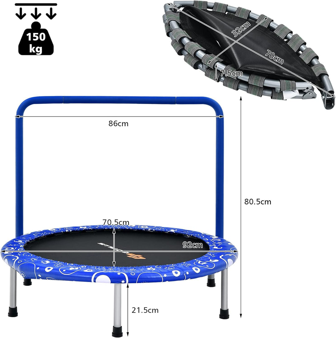 GOPLUS φ92cm Kinder Mini-Trampolin mit Haltegriff, klappbares Gartentrampolin bis 150kg belastbar, K