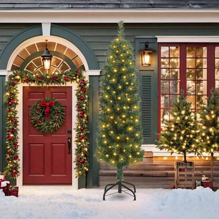 vidaXL Schlanker Weihnachtsbaum mit 300 LEDs Grün 210 cm, Grün 210 cm