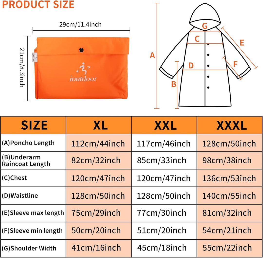 ioutdoor Regenmantel 100% Wasserdicht, der Extra Lange Regenschutz mit Taschen/Reflexstreifen/Kordel