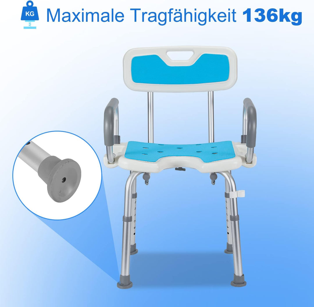 Duschhocker für senioren Badhocker mit Abnehmbarer Armlehne und Rückenlehne Duschstuhl Höhenverstell
