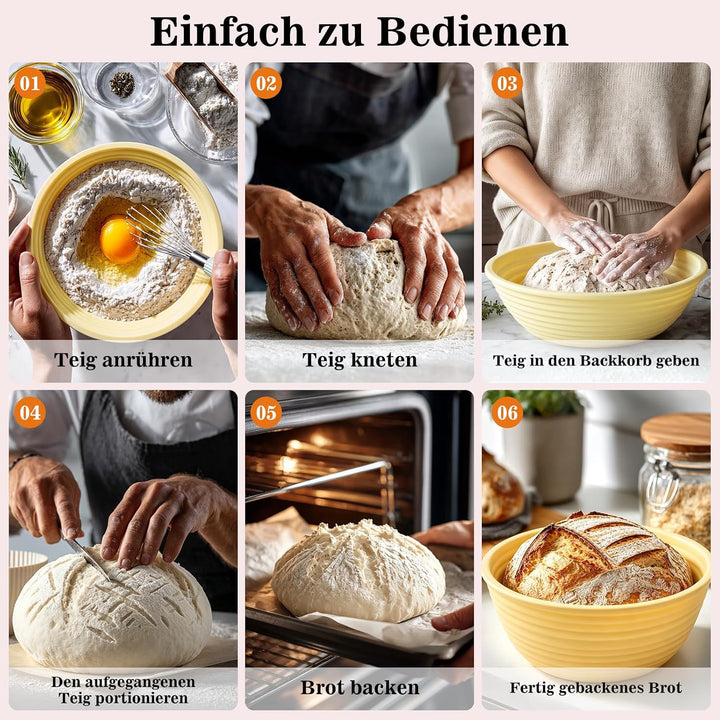 8 Stück Gärkörbchen Set, Silikon Gärkorb Brot Faltbarer 24cm Rund 27cm Oval | 50% Verdicktes Design