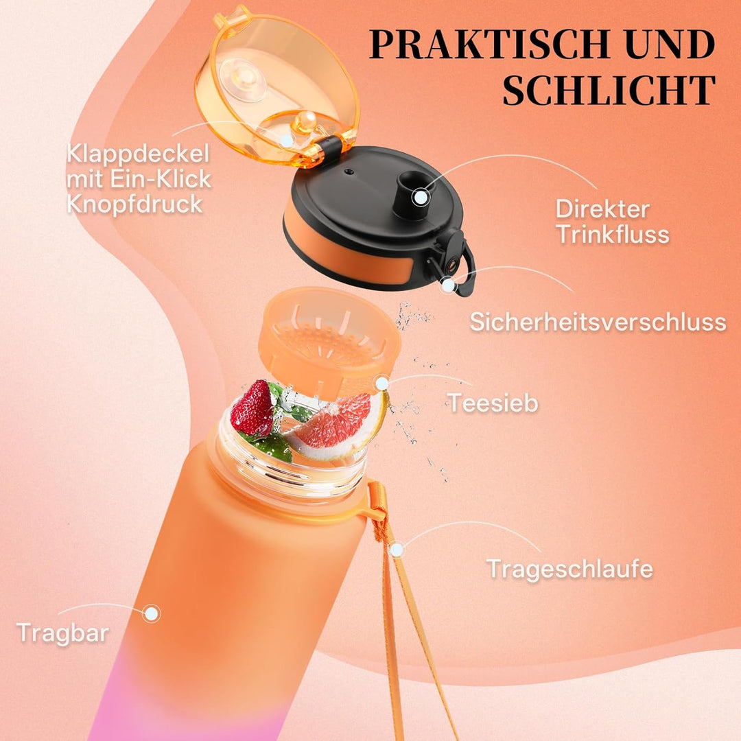 UZSPACE Sport Trinkflasche 500ml/800ml/1l, Trinkflasche Kinder Auslaufsicher Kohlensäure Geeignet, S