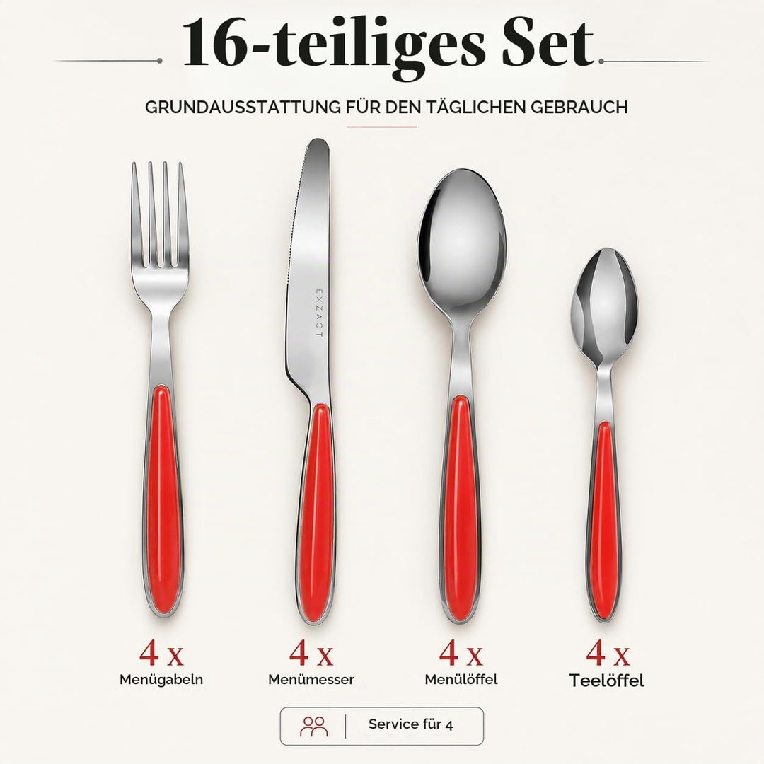 Exzact Rostfrei Stahl Besteck Set EX07 Rot 16st, Rot 16st