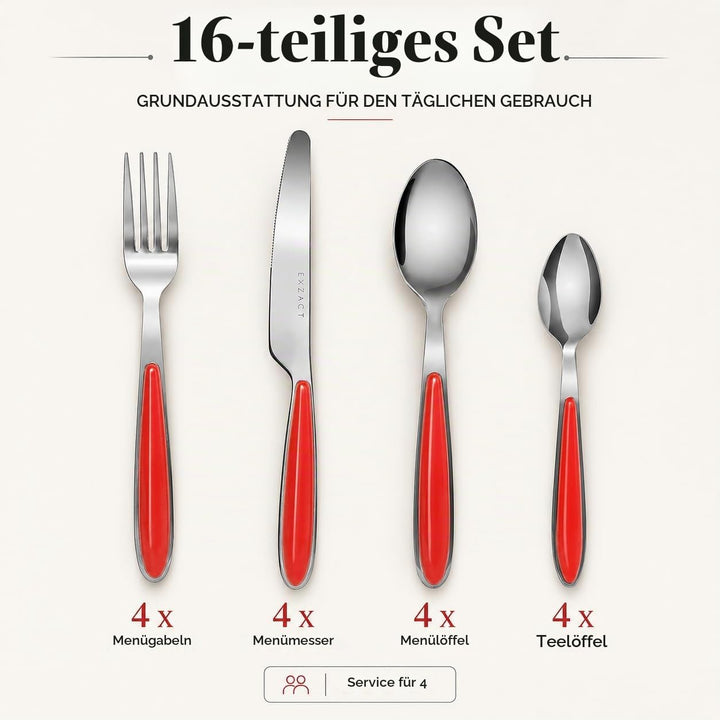Exzact Rostfrei Stahl Besteck Set EX07 Rot 16st, Rot 16st