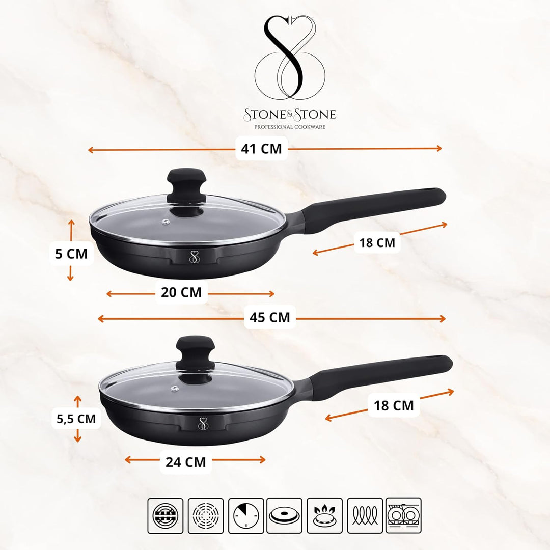Stone&Stone Pfannen Set Induktion 2er Set 20 cm 24 cm, Antihaft Pfannenset Bratpfannen mit Deutscher