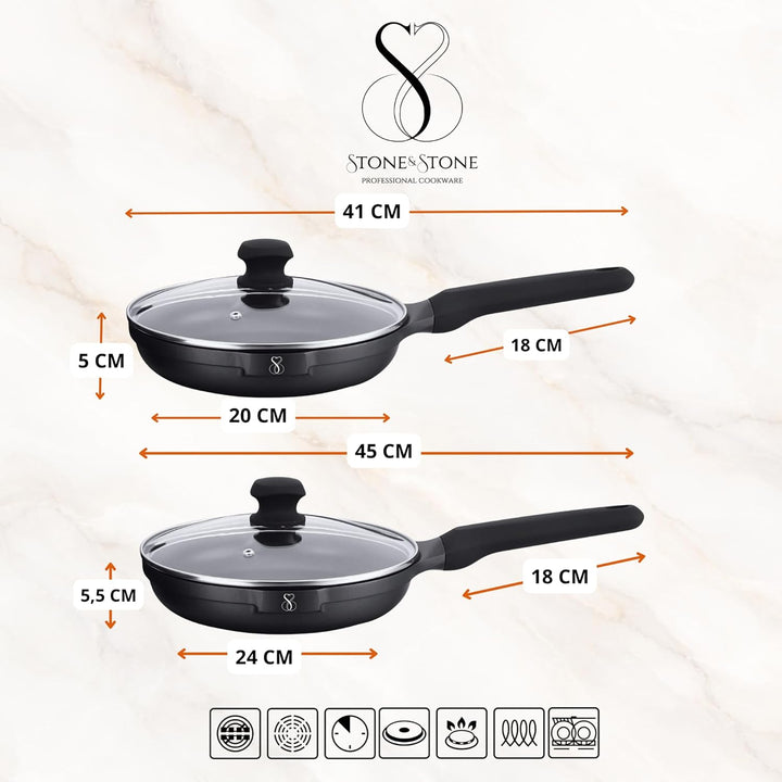 Stone&Stone Pfannen Set Induktion 2er Set 20 cm 24 cm, Antihaft Pfannenset Bratpfannen mit Deutscher