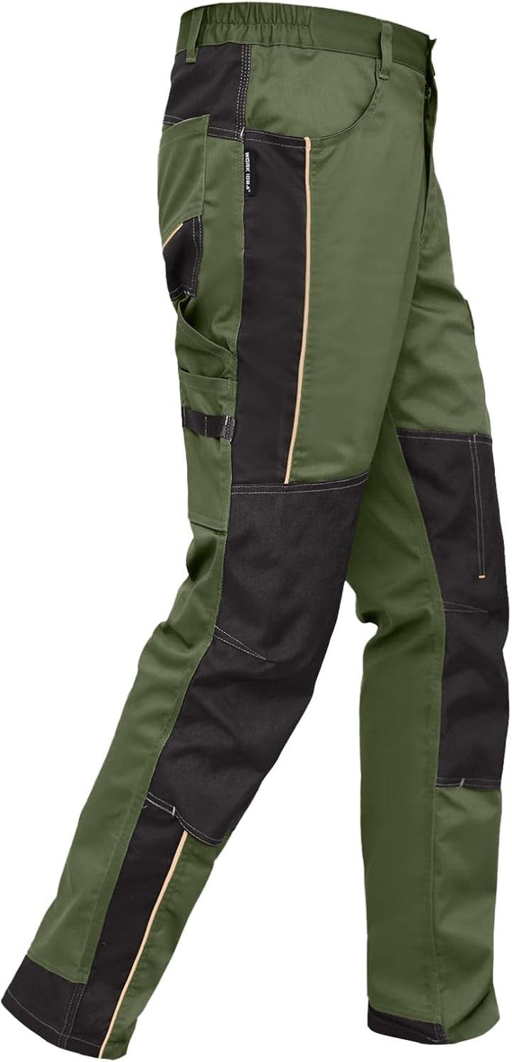 WORK IDEA Herren Stretch-Arbeitshose mit zahlreichen Taschen und Werkzeugtaschen Grün 42, Grün