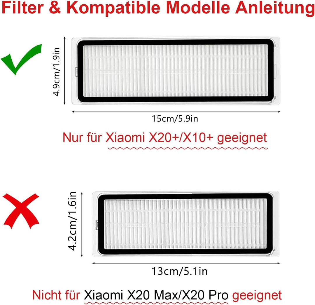 23 Stück Zubehör für Xiaomi X20+/X10 Plus Roboterstaubsauger, 1 Hauptbürsten, 4 Hepa Filters, 6 Wisc