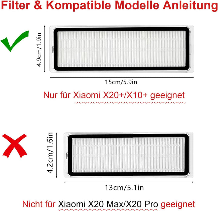 23 Stück Zubehör für Xiaomi X20+/X10 Plus Roboterstaubsauger, 1 Hauptbürsten, 4 Hepa Filters, 6 Wisc