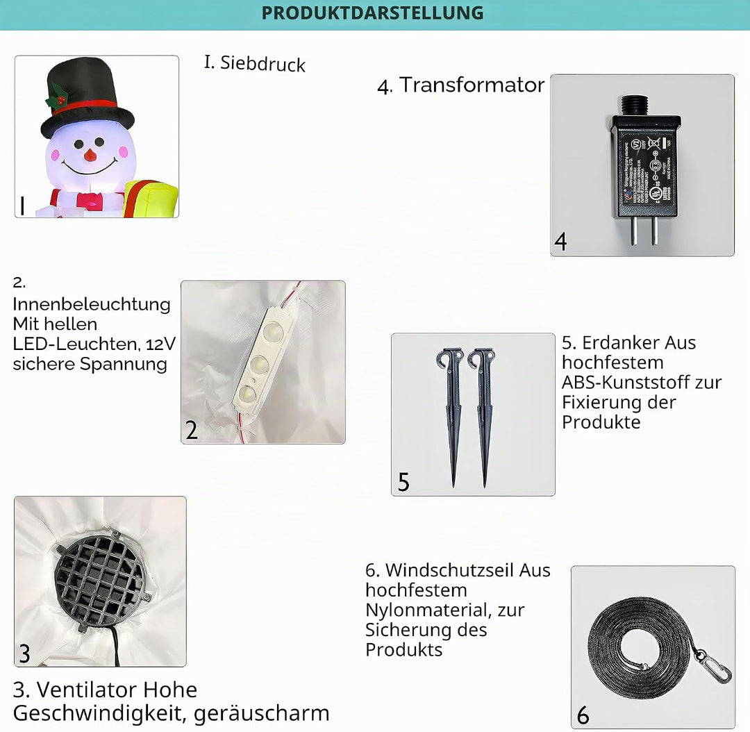 Weihnachten Aufblasbare Aussendekorationen, 5 FT Schneemann mit Hellen Lichtern, Weihnachten Blow Up