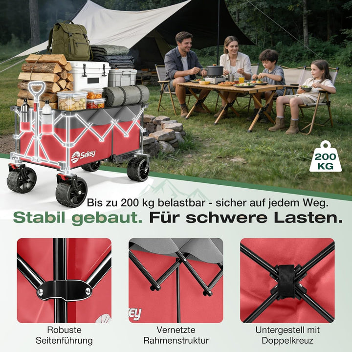 Sekey XXL Plus Bollerwagen Faltbar 200L 200KG Belastbar, Faltbollerwagen mit Extra Breite 17x10 cm A