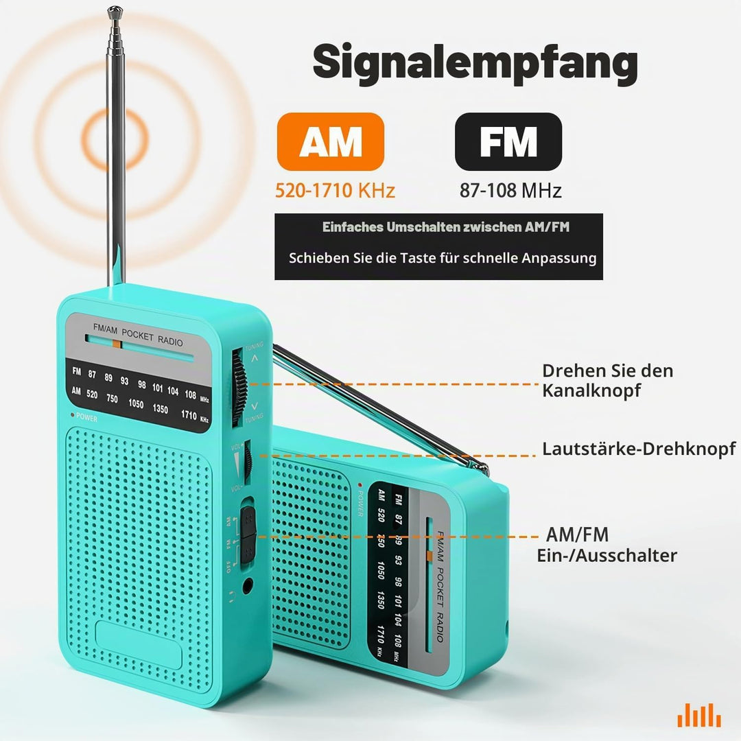 Tendak Radio Batteriebetrieben AM FM UKW, Radio Klein Exzellentem Empfang mit lautem Lautsprecher, K