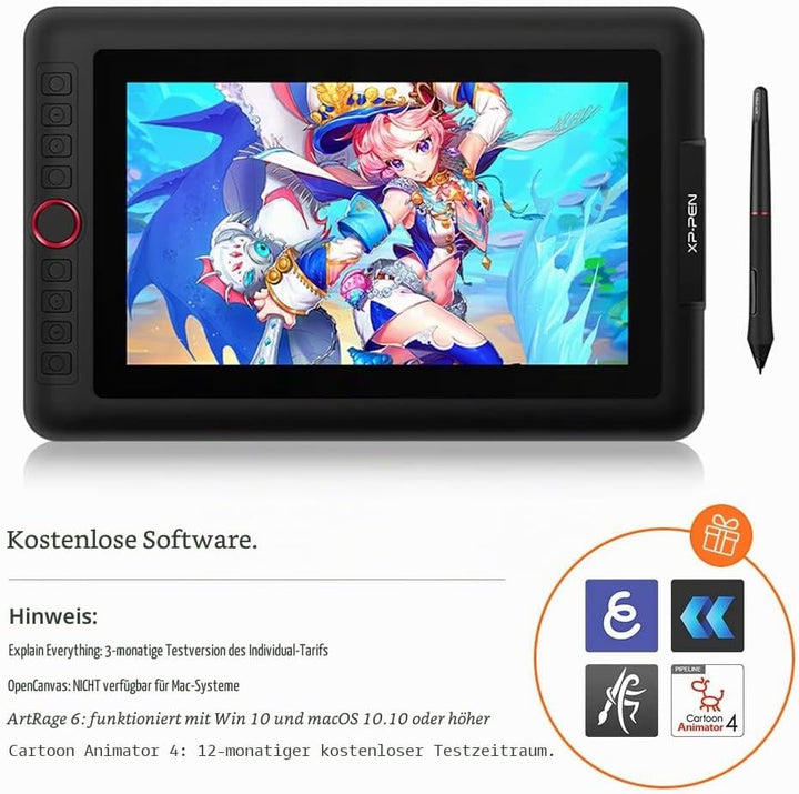 XPPen Grafiktablett mit Display Artist 12 Pro, vollständig laminiertes Display, 11,6 Zoll, 8 Tastenk
