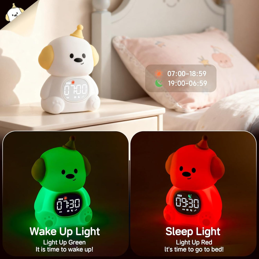 Yiliaw HundKinderwecker mit Nachtlicht – Schlaftrainer &amp; Aufwachuhr, wiederaufladbare Silikonlampe f