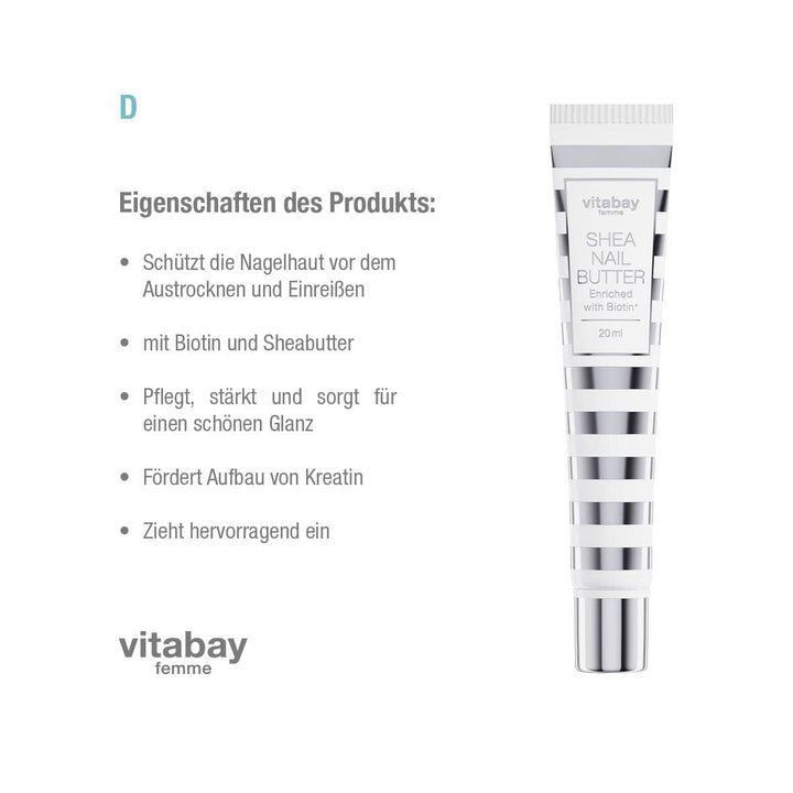 Vitabay Shea Nail Butter 2x 20 ml - Sheabutter Mit Biotin/Vitamin B7 - Nagelcreme Für Nagelhautpfleg