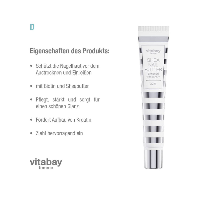 Vitabay Shea Nail Butter 2x 20 ml - Sheabutter Mit Biotin/Vitamin B7 - Nagelcreme Für Nagelhautpfleg