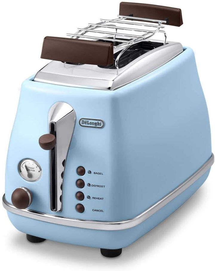 De'Longhi Toaster Icona Vintage CTOV2103.AZ - 2-Schlitz-Toaster mit Brötchenaufsatz, Edelstahl in el